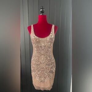 Adrianna Papell Sequin Embellished Cocktail Dress - Beige